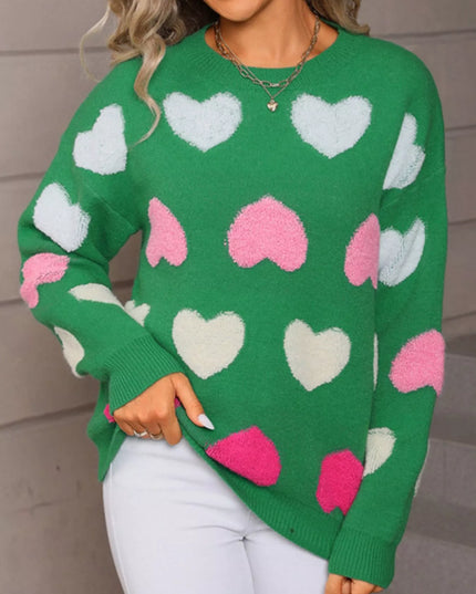 Valentine's Day Heart Pattern Fuzzy Knit Sweater - Sleekdenim.com