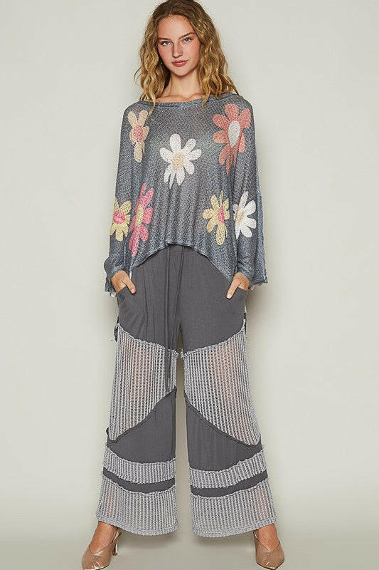 POL Flower Dropped Shoulder Long Sleeve Knit Top | Sleekdenim.com