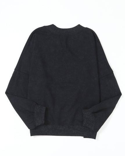 Brown Plain Drop Shoulder Crew Neck Pullover Sweatshirt