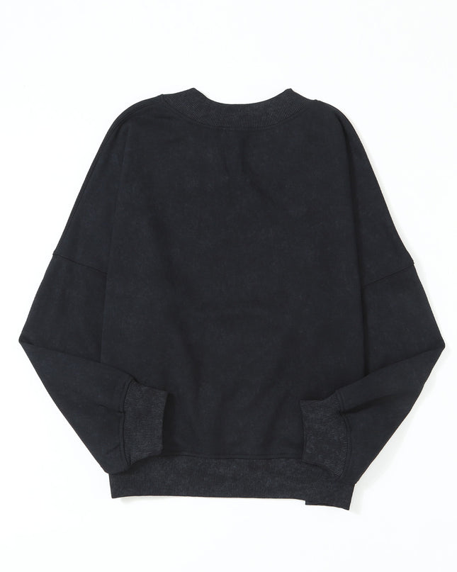Brown Plain Drop Shoulder Crew Neck Pullover Sweatshirt