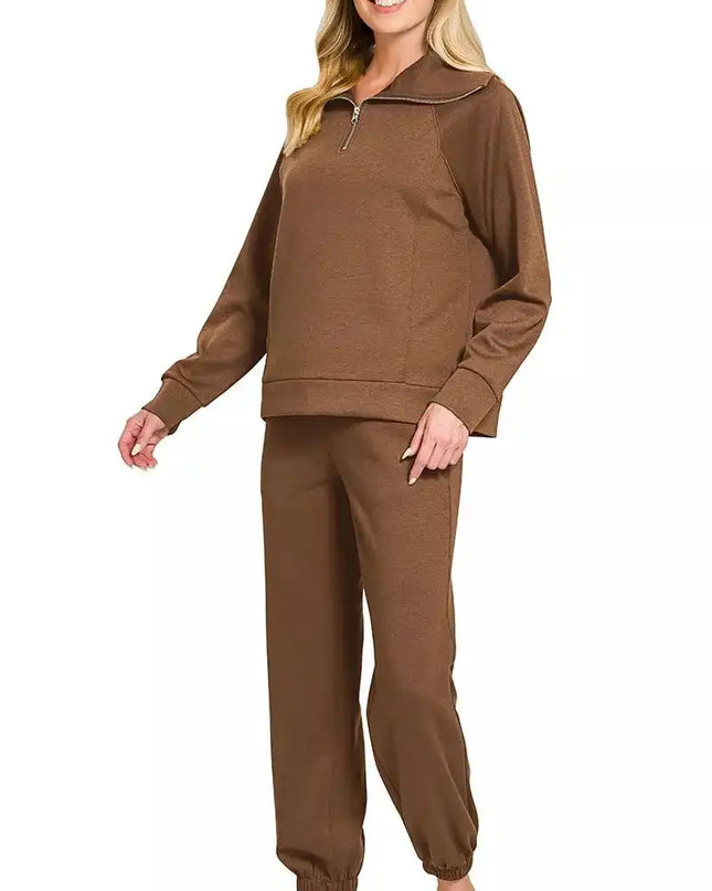 Zenana Scuba Half Zip Sweatshirts and Joggers Set - Sleekdenim.com