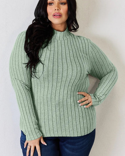 Basic Bae Full Size Ribbed Mock Neck Long Sleeve T-Shirt - Trendsi