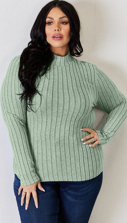 Basic Bae Full Size Ribbed Mock Neck Long Sleeve T-Shirt - Trendsi