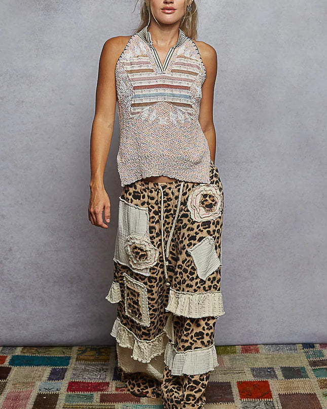 POL Striped Collar Sweater Vest with Star Patch - Sleekdenim.com