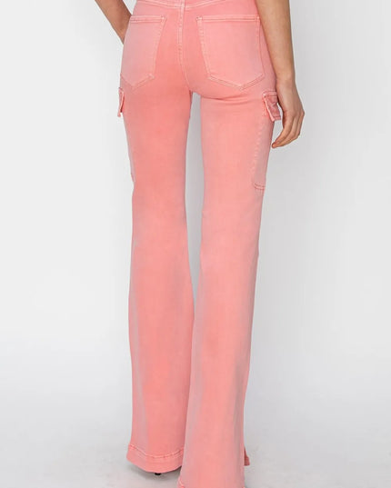 RISEN Full Size High Rise Side Slit Cargo Bootcut Jeans - Sleekdenim.com