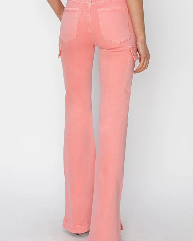 RISEN Full Size High Rise Side Slit Cargo Bootcut Jeans - Sleekdenim.com