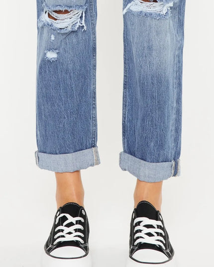 Kancan Mid Rise Distressed Straight Jeans - Sleekdenim.com
