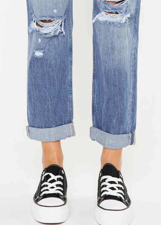 Kancan Mid Rise Distressed Straight Jeans - Sleekdenim.com