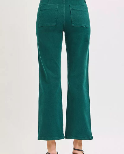 RISEN High Rise Ankle Flare Patch Pocket Jeans - Sleekdenim.com