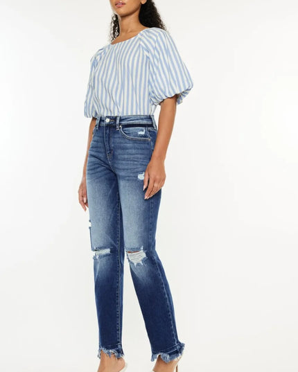 Kancan High Rise Distressed Slim Straight Jeans - Sleekdenim.com