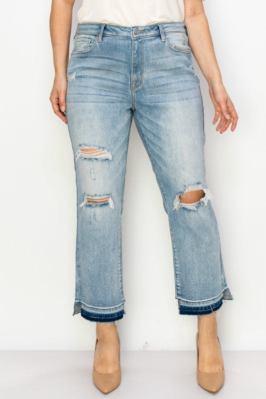AT1004M-P PLUS - HIGH RISE ANKLE STRAIGHT JEANS - Sleekdenim.com