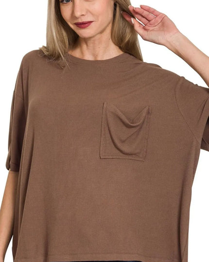 Zenana Oversized Ribbed Round Neck Short Sleeve Tee - Sleekdenim.com