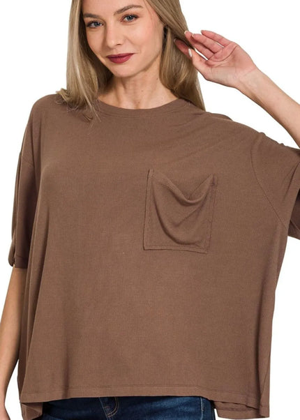 Zenana Oversized Ribbed Round Neck Short Sleeve Tee - Sleekdenim.com