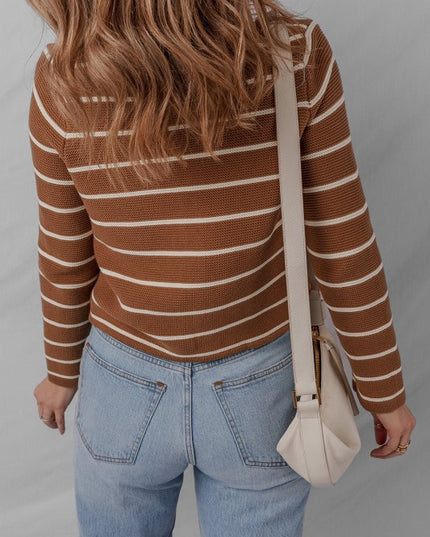 Stripe Tie-Front V-Neck Cardigan Sweater - Sleekdenim.com