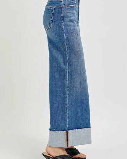 RISEN Full Size Tummy Control High Rise Crop Wide Cuffed Jeans Plus Size - Sleekdenim.com