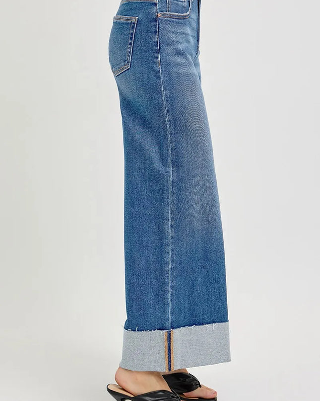 RISEN Full Size Tummy Control High Rise Crop Wide Cuffed Jeans Plus Size - Sleekdenim.com