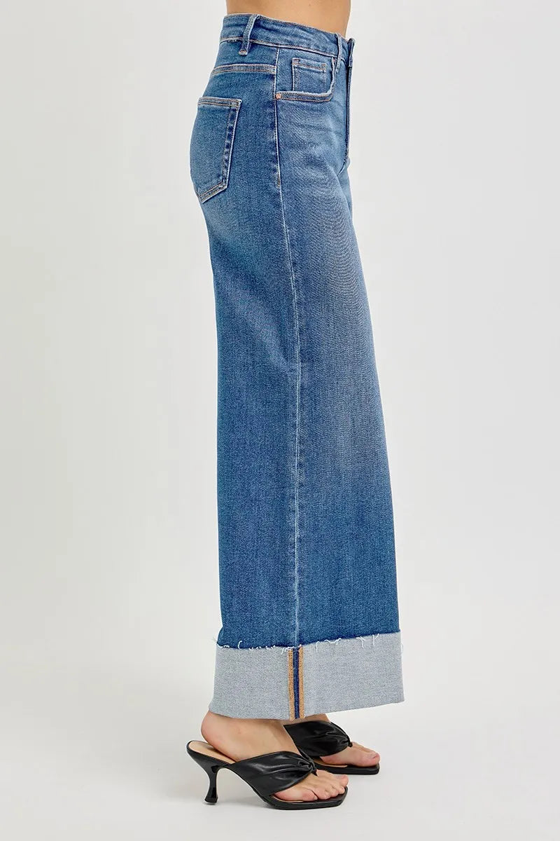 RISEN Full Size Tummy Control High Rise Crop Wide Cuffed Jeans Plus Size - Sleekdenim.com