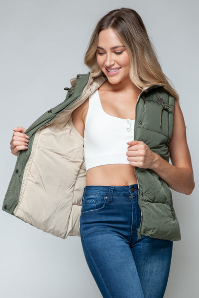 Snobbish Snap and Zip Closure Hooded puffer Vest