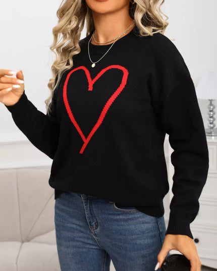 Valentine's Day Heart Graphic Dropped Shoulder Sweater - Sleekdenim.com