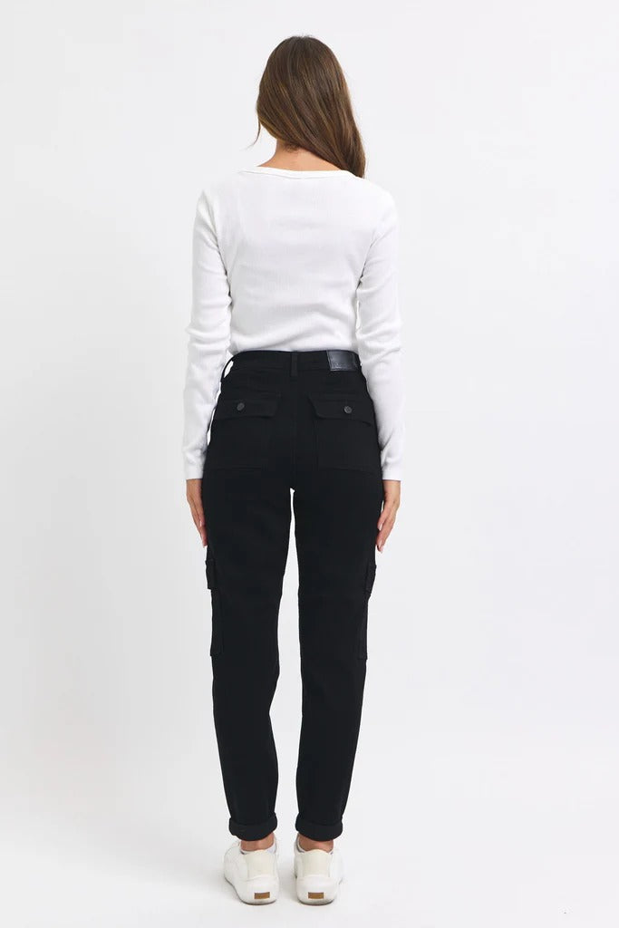 Judy Blue High Waist Cargo Cuff Black Jogger Denim Jeans 88910– sleekdenim.com | Sleekdenim.com