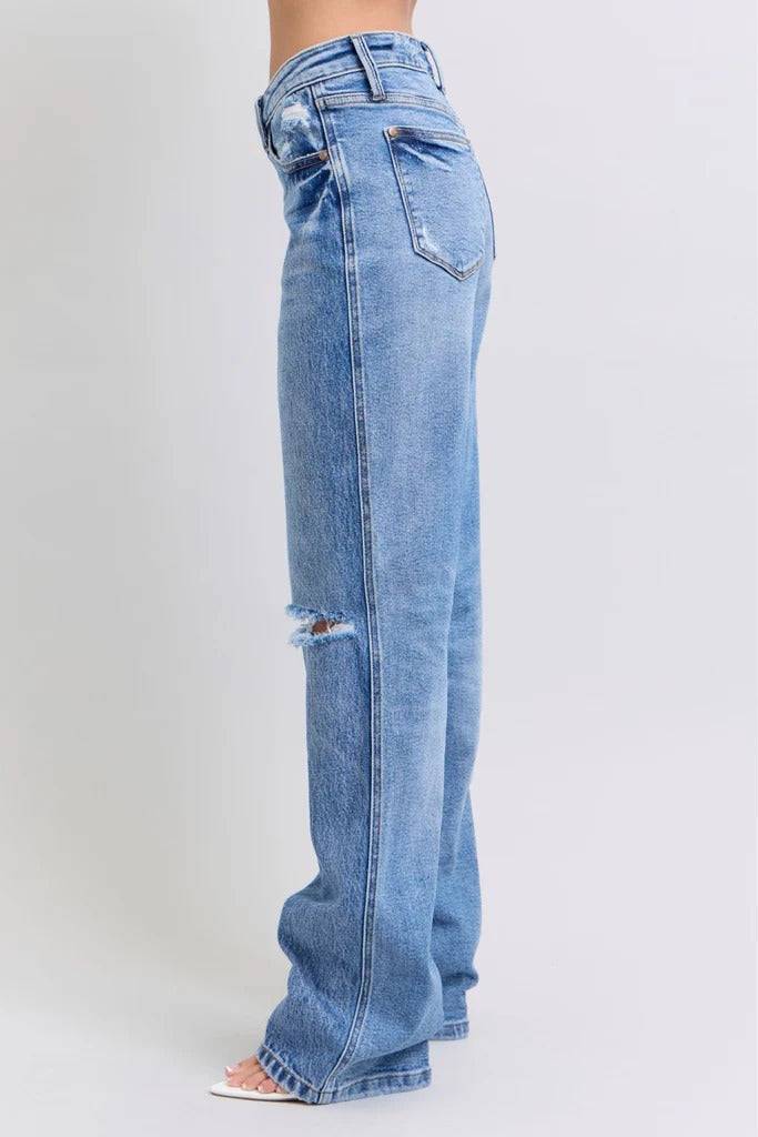 Judy Blue High Waist Rigid Magic Criss-Cross Waistband Dad Jeans 88883 | Sleekdenim.com