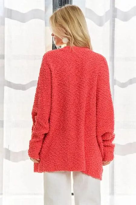 ADORA Popcorn Knit Open Front Long Sleeve Cardigan - Sleekdenim.com