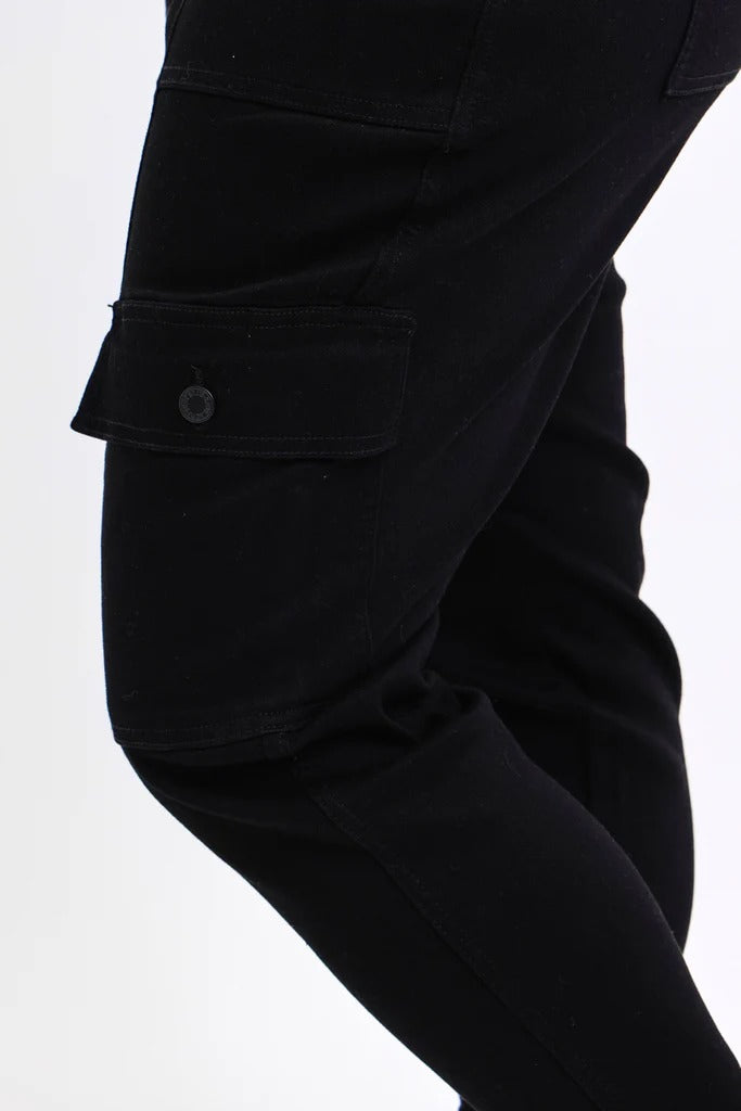 Judy Blue High Waist Cargo Cuff Black Jogger Denim Jeans 88910– sleekdenim.com | Sleekdenim.com