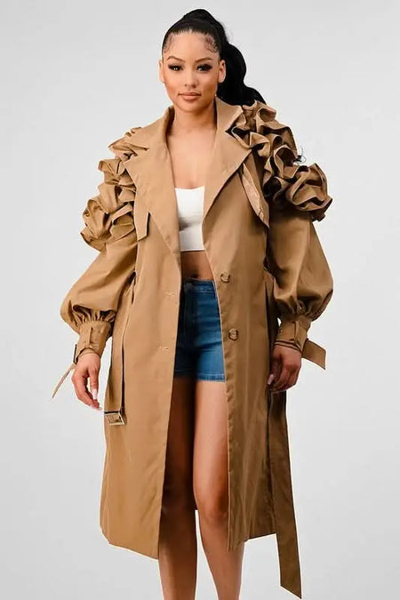 ATHINA FALL TRANSTION FLORAL SLEEVE TRENCH COAT - Sleekdenim.com