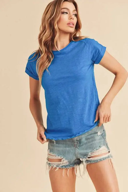 Aemi + Co Lettuce Edge Round Neck Short Sleeve T-Shirt - Sleekdenim.com