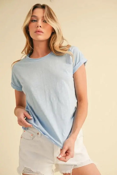 Aemi + Co Lettuce Edge Round Neck Short Sleeve T-Shirt - Sleekdenim.com