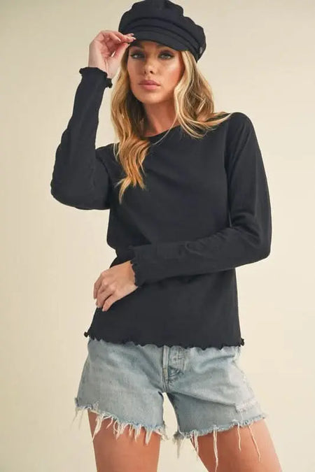 Aemi + Co Lettuce Hemline Round Neck Raglan Sleeve T-Shirt - Sleekdenim.com