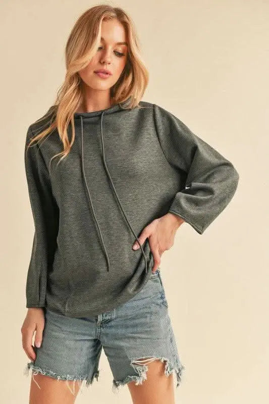 Aemi + Co Lightweight Drawstring Mock Neck Sweatshirt - Sleekdenim.com