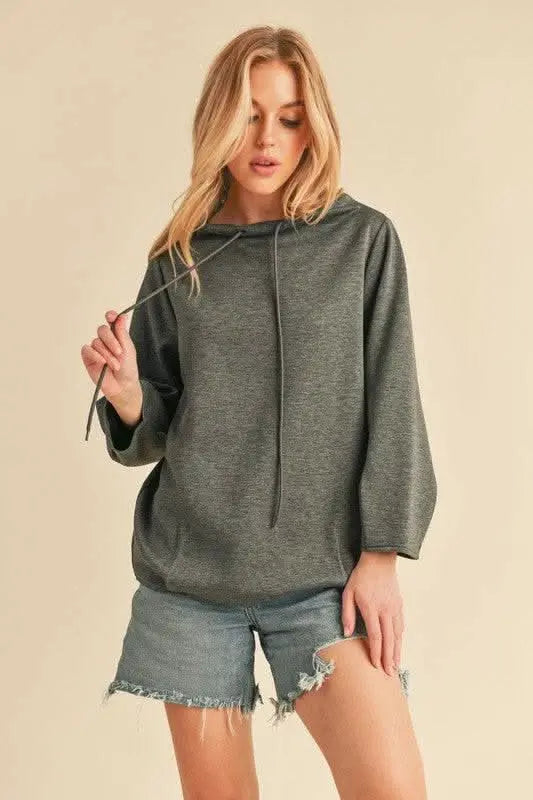 Aemi + Co Lightweight Drawstring Mock Neck Sweatshirt - Sleekdenim.com