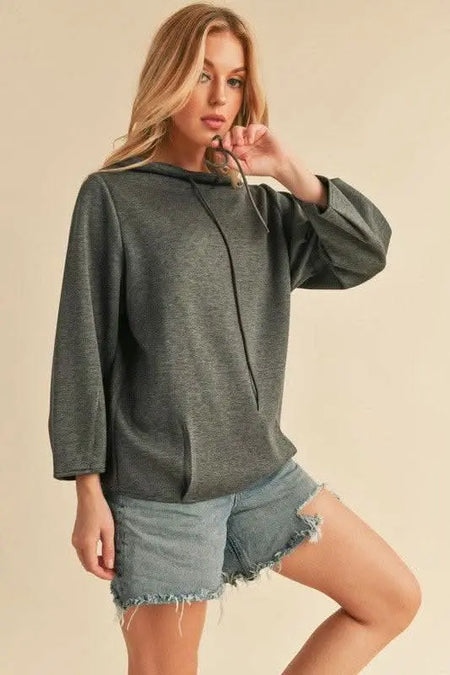 Aemi + Co Lightweight Drawstring Mock Neck Sweatshirt - Sleekdenim.com