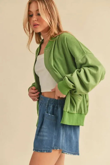 Aemi + Co Snap Down Drop Shoulder Brushed Jacket - Sleekdenim.com