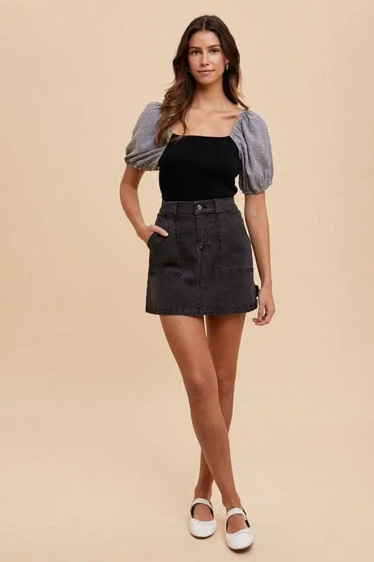 Annie Wear Cargo Denim Mini Skirt - Sleekdenim.com