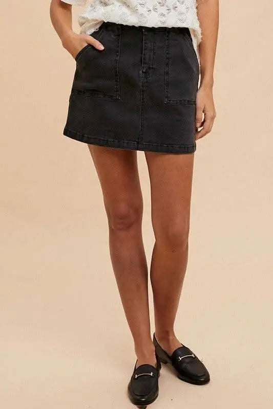 Annie Wear Cargo Denim Mini Skirt - Sleekdenim.com