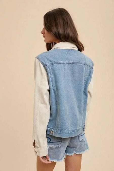 Annie Wear Collared Neck Double Placket Denim Jacket - Sleekdenim.com