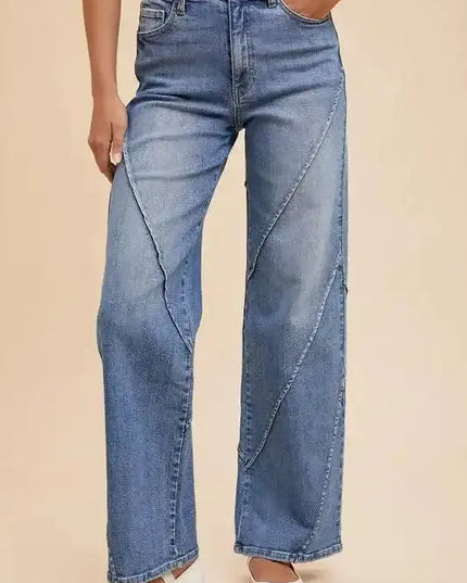 Annie Wear Decorative Seams Wide Leg Jeans - Sleekdenim.com