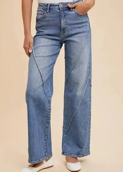 Annie Wear Decorative Seams Wide Leg Jeans - Sleekdenim.com