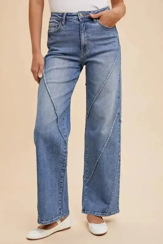 Annie Wear Decorative Seams Wide Leg Jeans - Sleekdenim.com