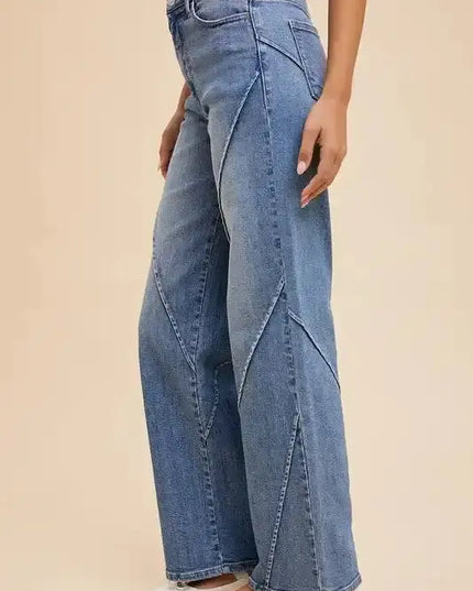 Annie Wear Decorative Seams Wide Leg Jeans - Sleekdenim.com