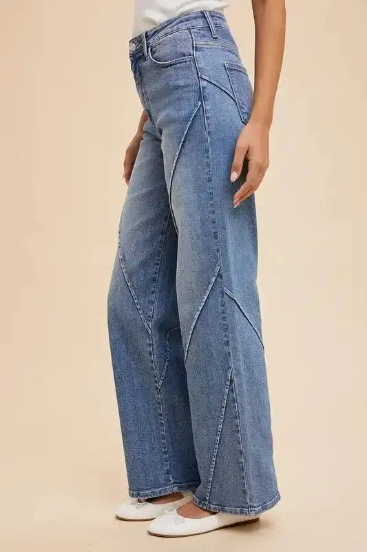Annie Wear Decorative Seams Wide Leg Jeans - Sleekdenim.com