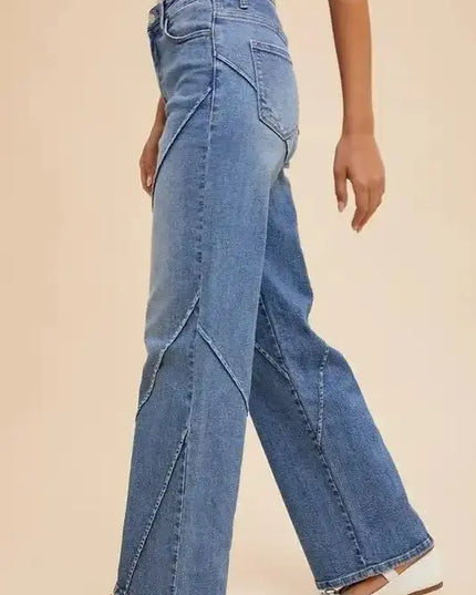 Annie Wear Decorative Seams Wide Leg Jeans - Sleekdenim.com
