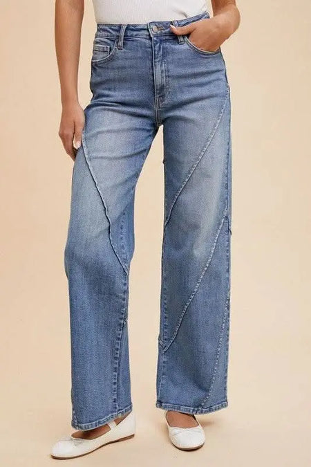 Annie Wear Decorative Seams Wide Leg Jeans - Sleekdenim.com