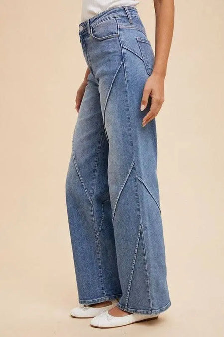 Annie Wear Decorative Seams Wide Leg Jeans - Sleekdenim.com