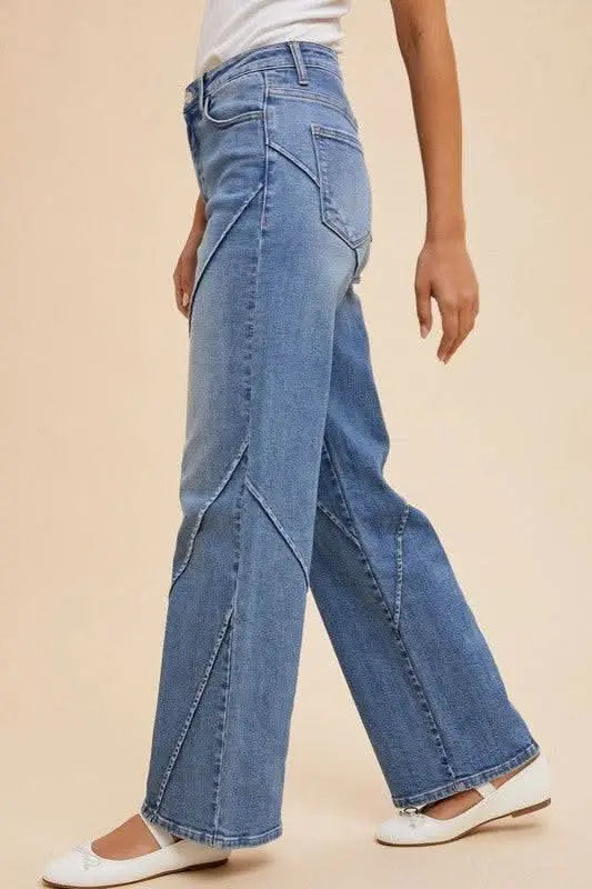 Annie Wear Decorative Seams Wide Leg Jeans - Sleekdenim.com