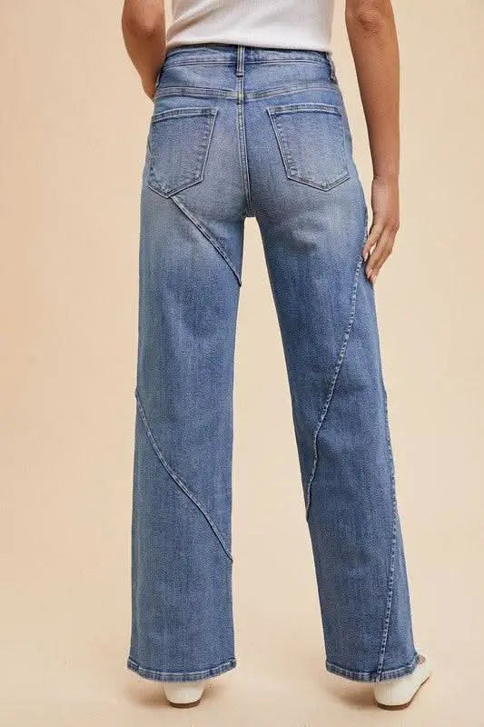 Annie Wear Decorative Seams Wide Leg Jeans - Sleekdenim.com