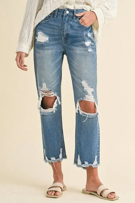 Annie Wear Distressed Raw Hem Cropped Jeans - Sleekdenim.com