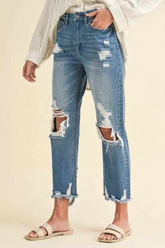 Annie Wear Distressed Raw Hem Cropped Jeans - Sleekdenim.com